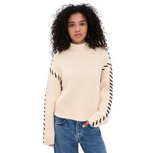NWT BLANKNYC Steady Ground Cream Ribbed Mock Neck Whipstitch Sweater Womens XS